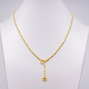 16K Gold Filled 3mm Minimalist Cable Bar Link Lariat Chain 20 Inch & 17.5 Inch Necklace