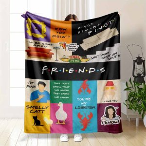 Friends TV Show Flannel Blanket You're My Lobster Smelly Cat Pivot Quotes Print Central Perk Funny 90s Sitcom Aesthetic Soft Warm Fuzzy Throw Perfect for Sofa Bedroom Dorm Gift for Best Friend