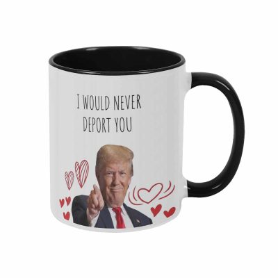 Political Funny Quote Mug (11oz/15oz) I Would Never Deport You Heart Print Durable Ceramic Drinkware Ideal For Valentines Day Humor Gift Novelty Office Desk Decoration And Funny Coffee Lovers Surprise