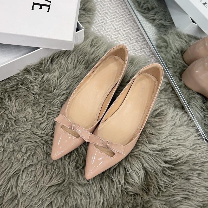 High-enhancing sexy micro-open-toe patent leather pointed-toe shoes for women in spring French bow flat shoes