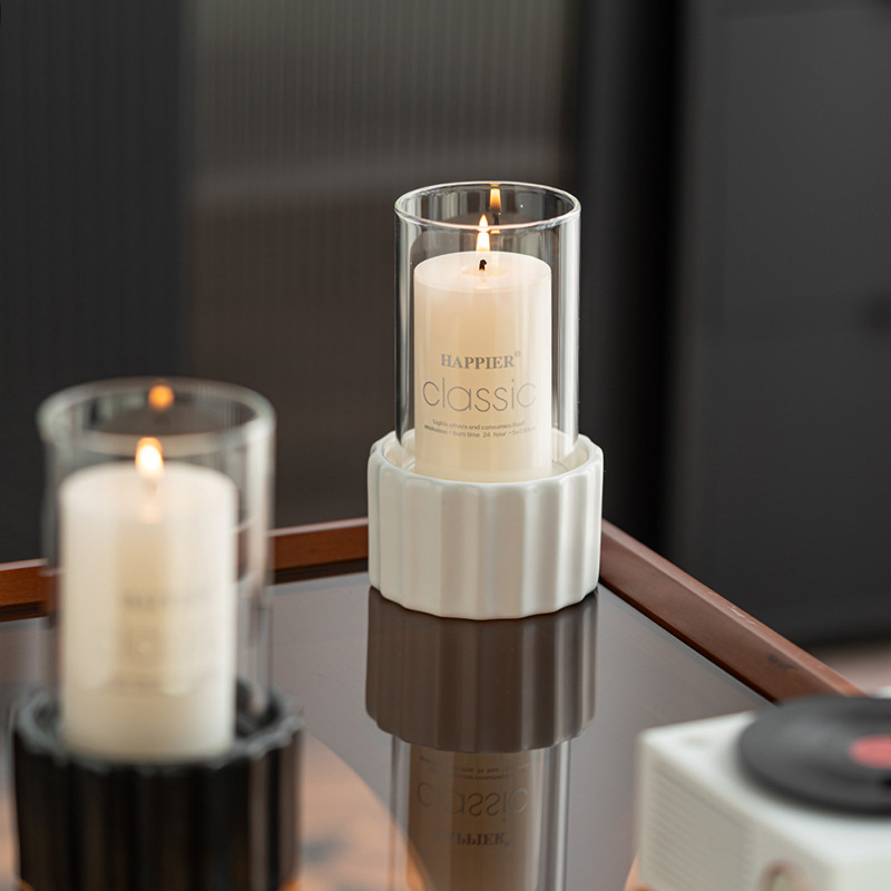 Simple and romantic candlelight dinner ceramic candle holder ribbed candlestick decoration home decoration
