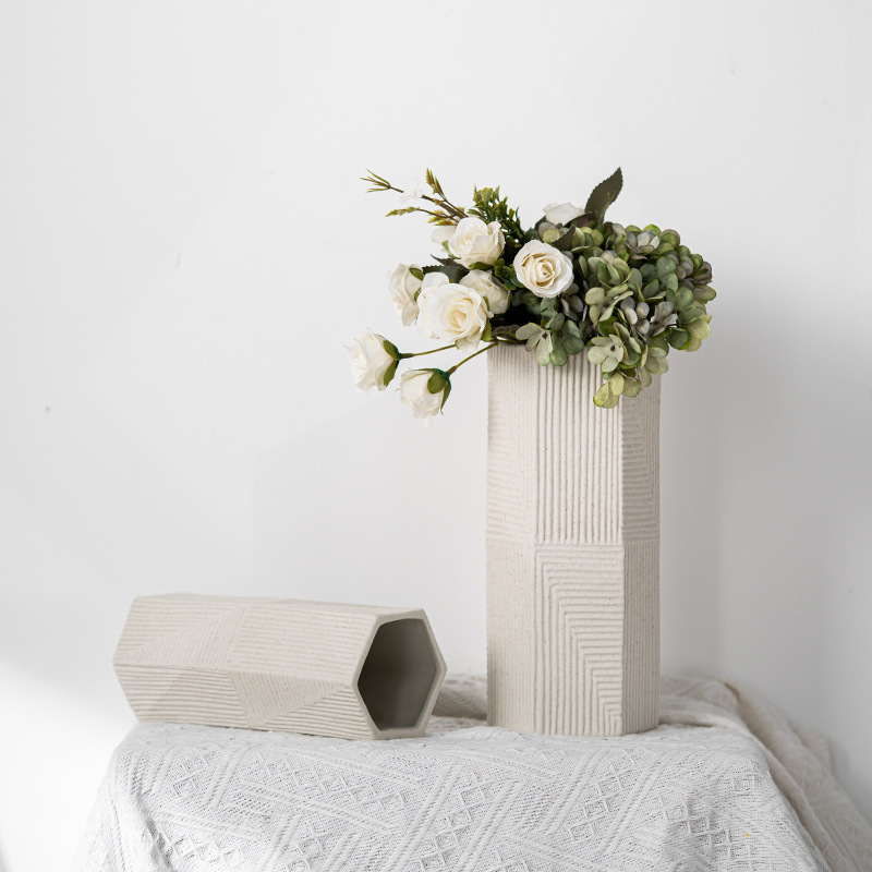 Hexagonal square tube ceramic vase modern simple home decoration products