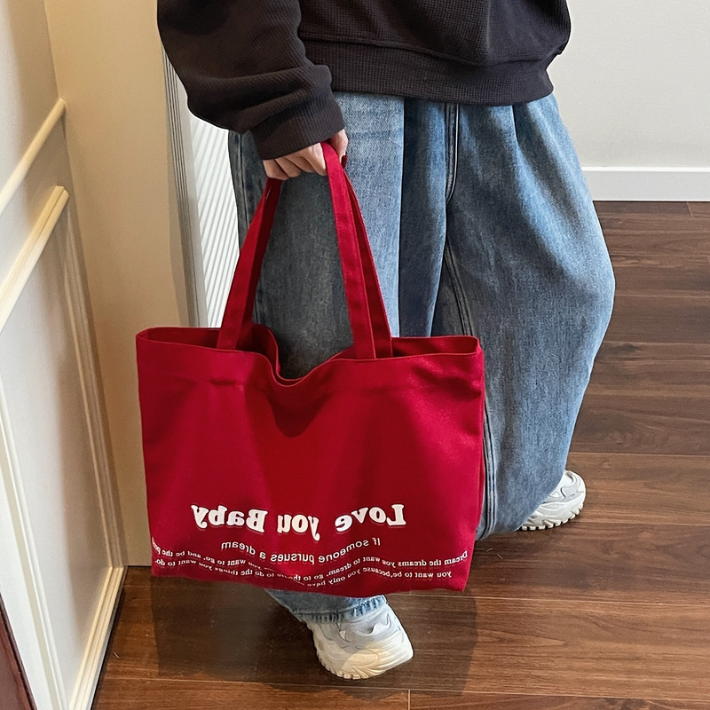 Students' large-capacity commuting tote bag for class for women's letters fashionable solid color casual armpit shoulder bag