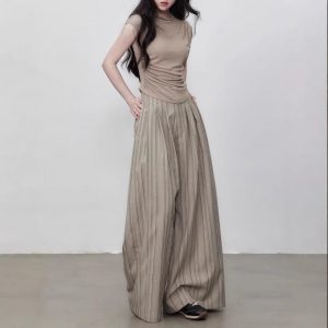 Yuzhi commuting striped wide-leg pants summer pleated design casual versatile trousers for women