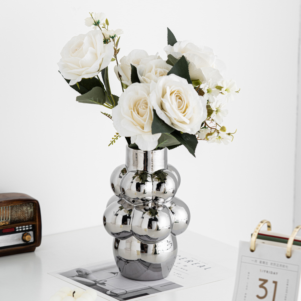Simple light luxury electroplated silver bubble ceramic home decoration crafts ornaments