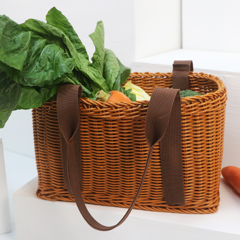 Fruit grocery shopping basket carry basket basket picnic rattan plastic storage basket supermarket camping imitation rattan woven basket