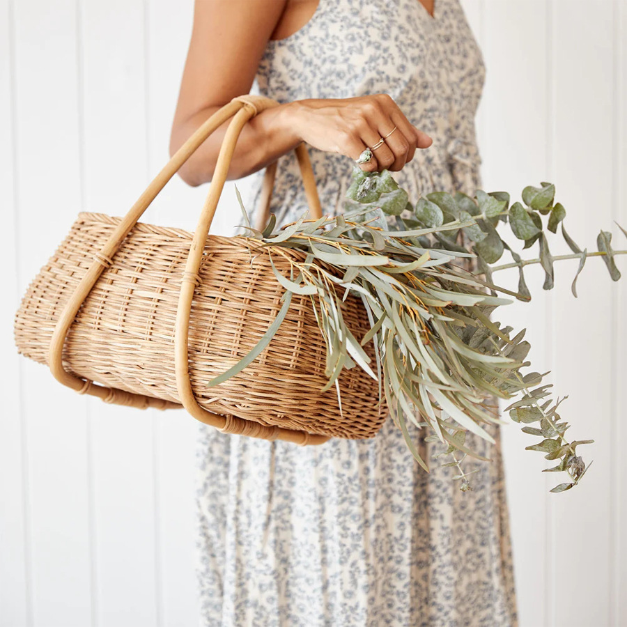 Rattan vegetable basket rattan basket outdoor camping picnic basket egg basket straw fruit basket storage basket
