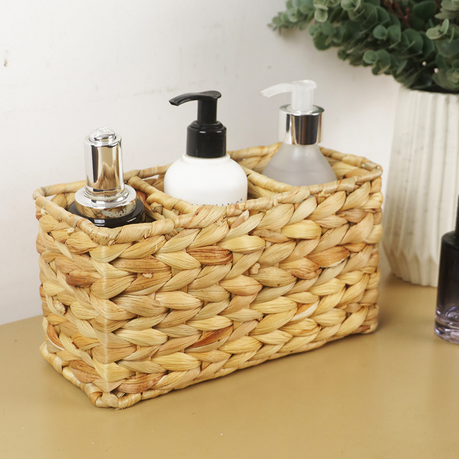 Hand-woven three-part storage basket desktop storage basket storage basket gourd grass rattan storage basket